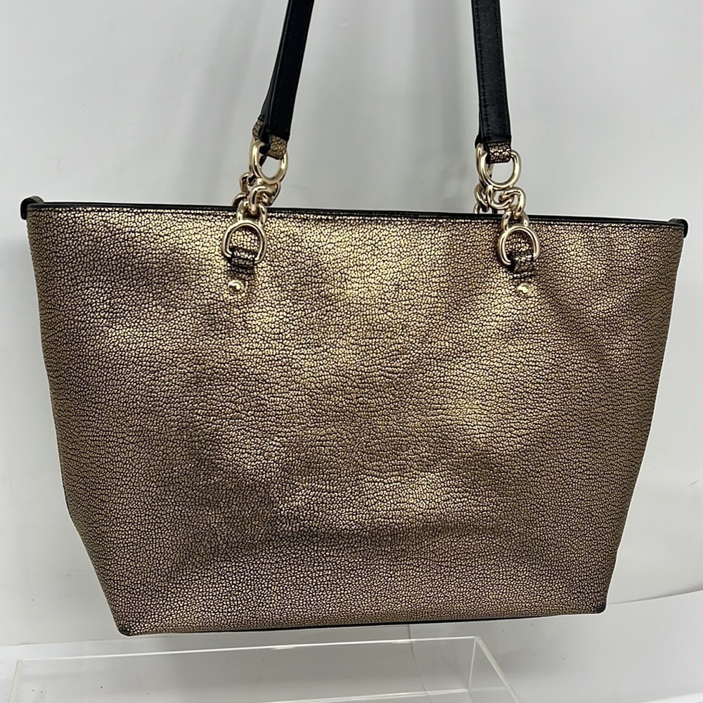 Coach Sophia Gold Black Pebbled Leather Zip Shoulder Tote Bag - Picture 4 of 10